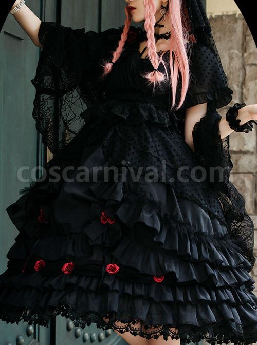 Swan Lake Series Lace Gothic Lolita Short Sleeve Dress coscarnival