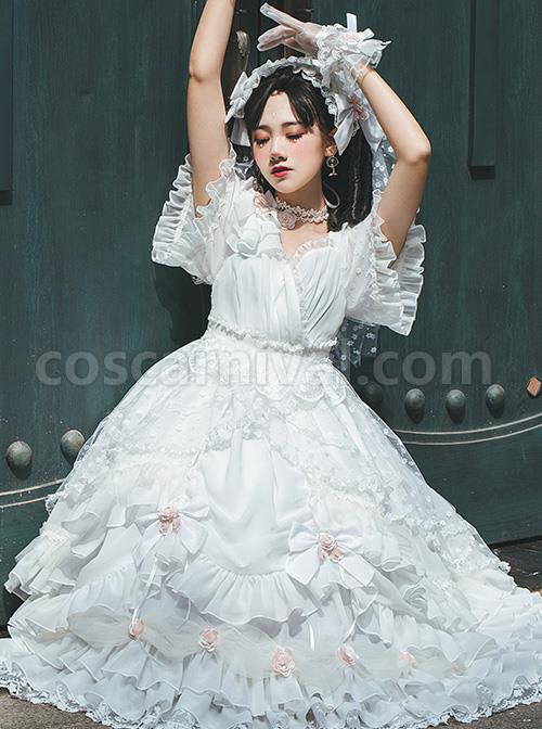 Swan Lake Series Lace Gothic Lolita Short Sleeve Dress coscarnival