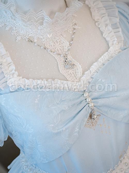 Swan-Lake-Series-Lace-Ruffled-Puff-Sleeves-Chest-Bow-Design-Pearl-Decoration-Classic-Lolita-Short-Sleeve-Dress-coscarnival-2073