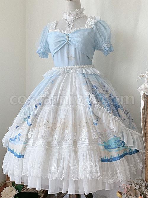 Swan-Lake-Series-Lace-Ruffled-Puff-Sleeves-Chest-Bow-Design-Pearl-Decoration-Classic-Lolita-Short-Sleeve-Dress-coscarnival-2120