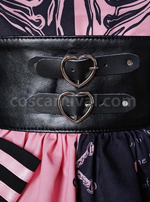 Sweet Cool Style Stand Collar PU Long-Sleeved Short Coat Black Powder Color Matching Bear Doll Print Gothic Lolita Sleeveless Dress Set coscarnival