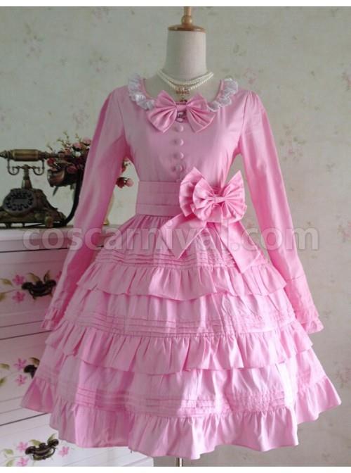 Sweet-Long-Sleeves-Pink-Bow-Cotton-Lolita-Dress-coscarnival-149