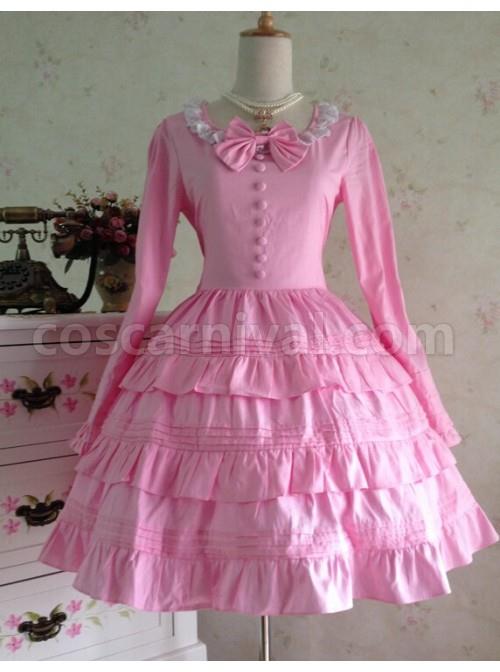 Sweet-Long-Sleeves-Pink-Bow-Cotton-Lolita-Dress-coscarnival-153