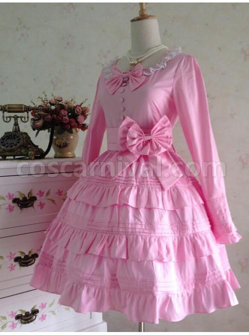 Sweet-Long-Sleeves-Pink-Bow-Cotton-Lolita-Dress-coscarnival-158