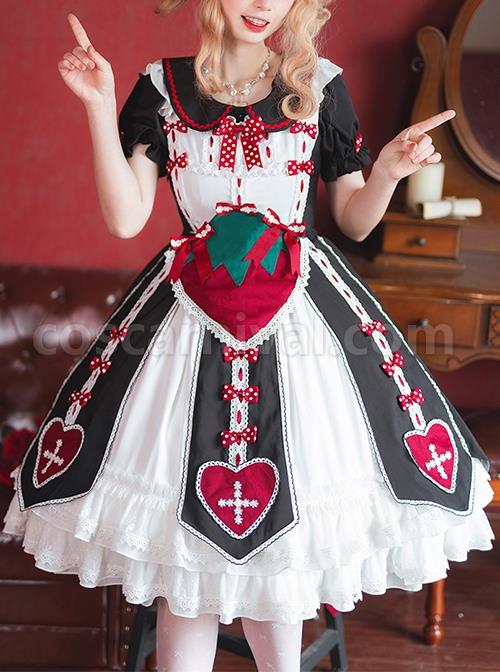 Sweet-Strawberry-Shaped-Waist-Decoration-Polka-Dot-Bow-Knots-Split-Hem-Classic-Lolita-Short-Sleeve-Dress-coscarnival-2009