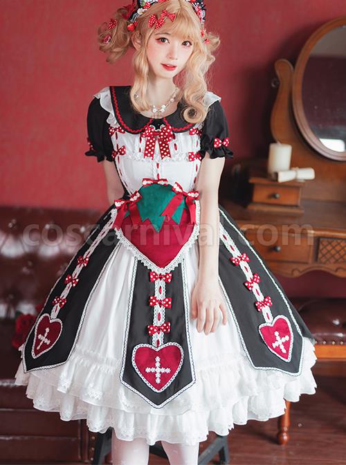 Sweet-Strawberry-Shaped-Waist-Decoration-Polka-Dot-Bow-Knots-Split-Hem-Classic-Lolita-Short-Sleeve-Dress-coscarnival-2020