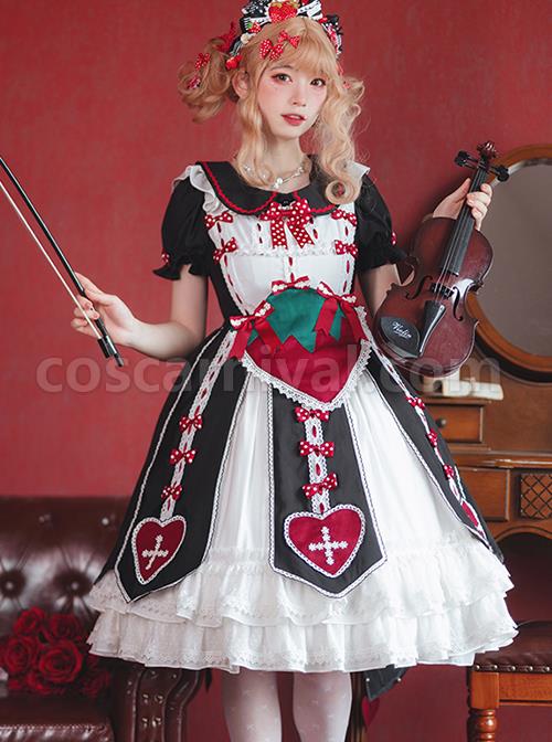 Sweet-Strawberry-Shaped-Waist-Decoration-Polka-Dot-Bow-Knots-Split-Hem-Classic-Lolita-Short-Sleeve-Dress-coscarnival-2024