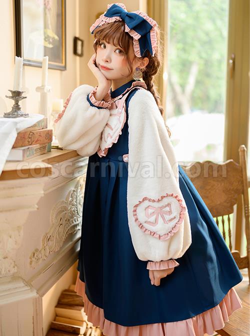Sweetheart-Knot-Series-OP-Dark-Blue-Folds-Plush-Heart-Shape-Bow-Pattern-Classic-Lolita-Lantern-Long-Sleeve-Dress-coscarnival-2014