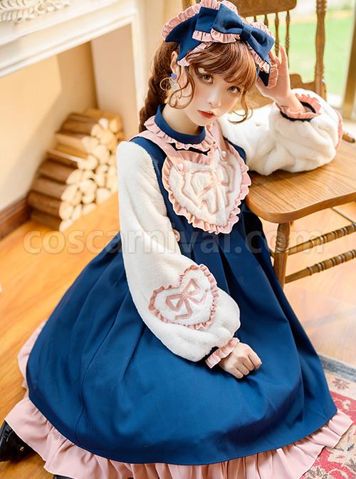 Sweetheart-Knot-Series-OP-Dark-Blue-Folds-Plush-Heart-Shape-Bow-Pattern-Classic-Lolita-Lantern-Long-Sleeve-Dress-coscarnival-2019