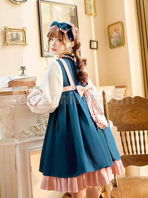 Sweetheart-Knot-Series-OP-Dark-Blue-Folds-Plush-Heart-Shape-Bow-Pattern-Classic-Lolita-Lantern-Long-Sleeve-Dress-coscarnival-2023