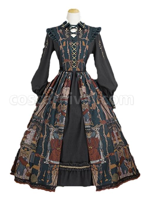 Tarot Series Retro Palace Style Elegant Cla System Gothic Lolita Tarot Printed Sleeveless Dress Embroidery Lantern Sleeve Long-Sleeved Shirt Suit coscarnival