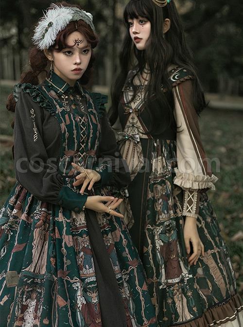 Tarot Series Retro Palace Style Elegant Cla System Gothic Lolita Tarot Printed Sleeveless Dress Embroidery Lantern Sleeve Long-Sleeved Shirt Suit coscarnival