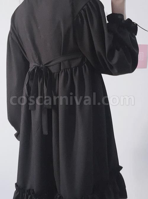 The Castle Under The Moonlight Pure Black Gothic Lolita Long Sleeve Dress coscarnival