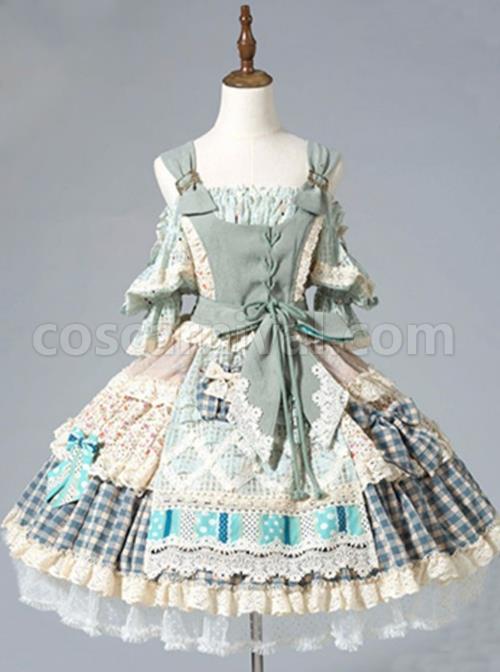 The-Little-Match-Girl-Series-Dropped-Shoulder-Lantern-Puff-Sleeves-Floral-Polka-Dot-Lace-Plaid-Hem-Classic-Lolita-Short-Sleeved-Dress-coscarnival-1971