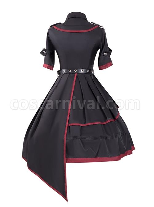 The Loser Of The Army Eats Dust Series OP Military Style Gothic Lolita Metal Belt Decoration Short Sleeve Dress Set coscarnival