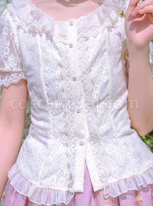 The Poetry Of Roses Series Elegant Lace Daily Short Sleeve Trumpet Sleeves Two Wearing Ways Classic Lolita Shirt coscarnival