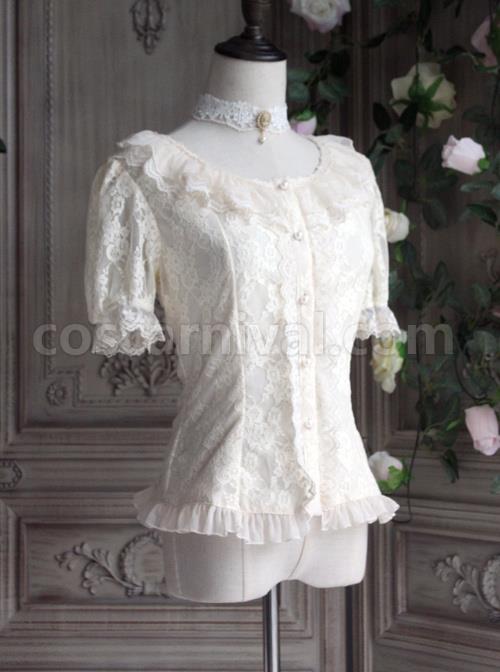 The Poetry Of Roses Series Elegant Lace Daily Short Sleeve Trumpet Sleeves Two Wearing Ways Classic Lolita Shirt coscarnival