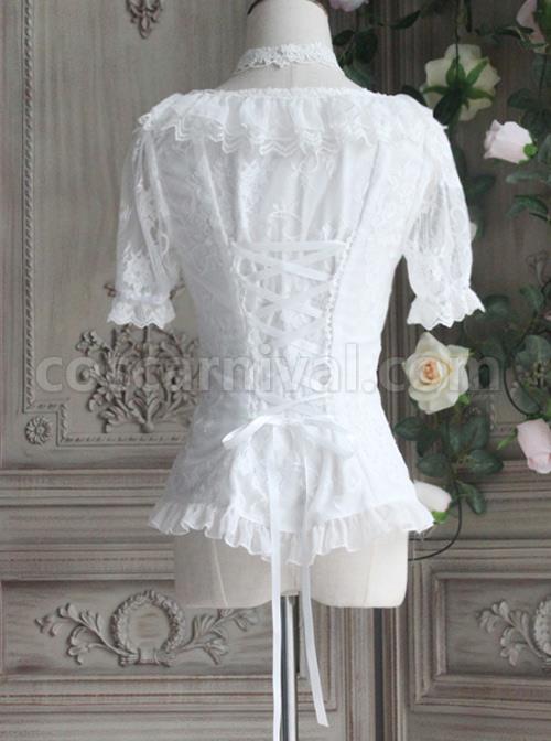The Poetry Of Roses Series Elegant Lace Daily Short Sleeve Trumpet Sleeves Two Wearing Ways Classic Lolita Shirt coscarnival