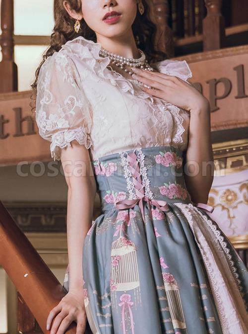 The Poetry Of Roses Series Elegant Lace Daily Short Sleeve Trumpet Sleeves Two Wearing Ways Classic Lolita Shirt coscarnival