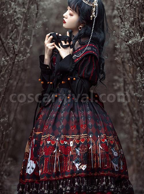 The Queen Of Hearts Series OP Gothic Lolita Printing Long Sleeve Dress coscarnival