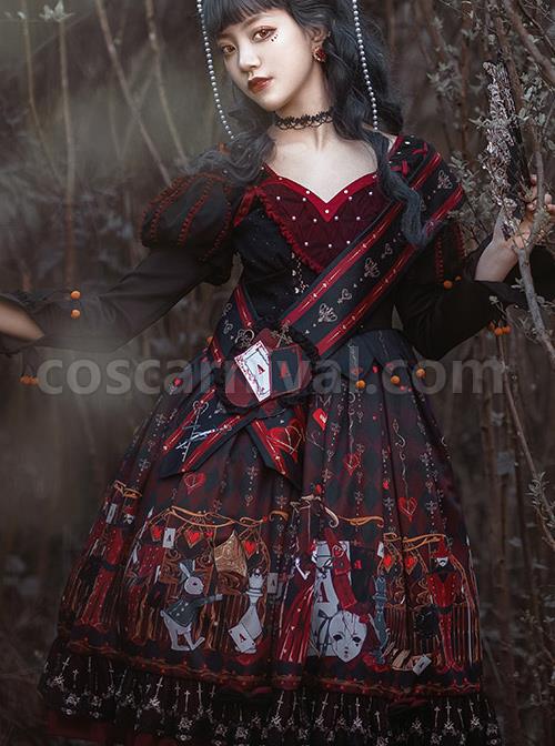 The Queen Of Hearts Series OP Gothic Lolita Printing Long Sleeve Dress coscarnival