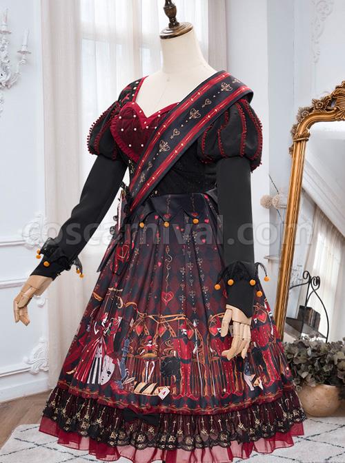 The Queen Of Hearts Series OP Gothic Lolita Printing Long Sleeve Dress coscarnival