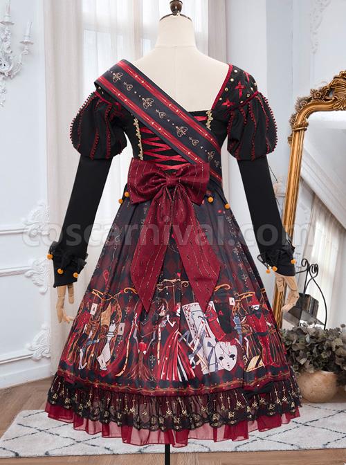 The Queen Of Hearts Series OP Gothic Lolita Printing Long Sleeve Dress coscarnival