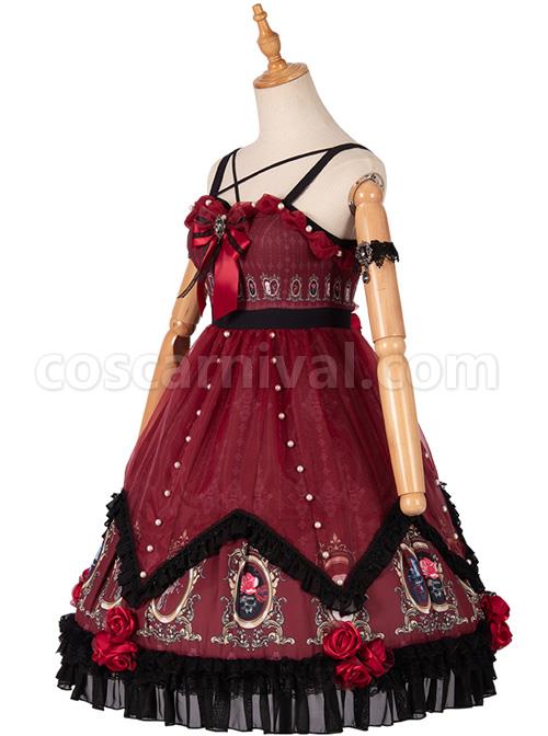 The Split Love Series Rose Gothic Lolita Red Sling Dress coscarnival
