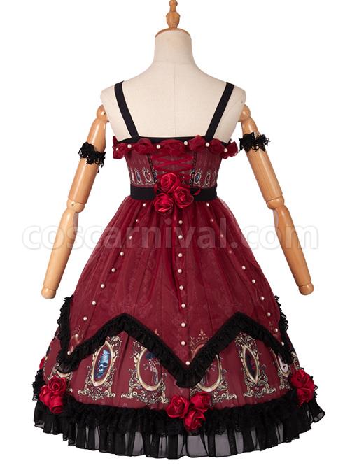 The Split Love Series Rose Gothic Lolita Red Sling Dress coscarnival