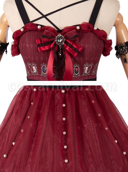 The Split Love Series Rose Gothic Lolita Red Sling Dress coscarnival