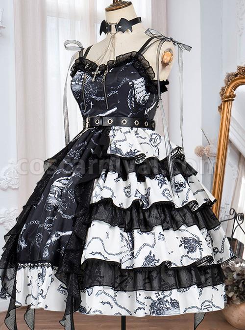 The Vampire Diaries Series JSK Type II Contrast Color Stitching Gothic Lolita Sling Dress coscarnival