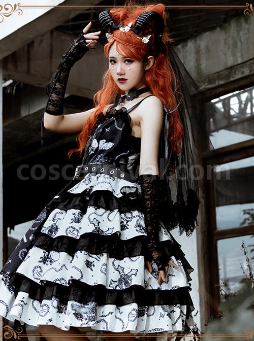 The Vampire Diaries Series JSK Type II Contrast Color Stitching Gothic Lolita Sling Dress coscarnival
