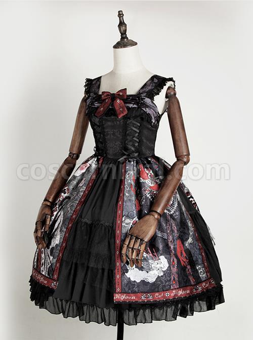 The Witch Image Series Double Layer JSK Small High Waist Full Placket Medium Length Halloween Gothic Lolita Sling Dress coscarnival