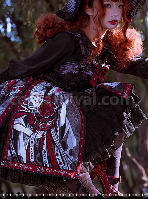 The Witch Image Series Double Layer JSK Small High Waist Full Placket Medium Length Halloween Gothic Lolita Sling Dress coscarnival