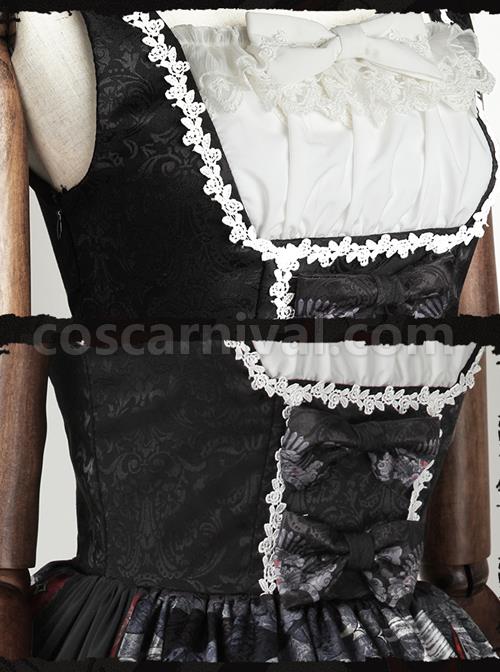 The Witch Image Series JSK Darkness Style Printing Small High Waist Side Placket Halloween Gothic Lolita Sling Dress coscarnival