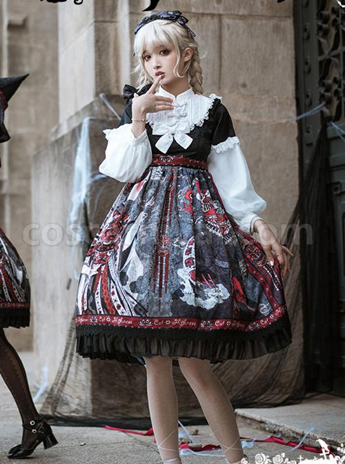 The Witch Image Series Lantern Sleeve OP Darkness Style Loli Halloween Gothic Lolita Long Sleeve Dress coscarnival