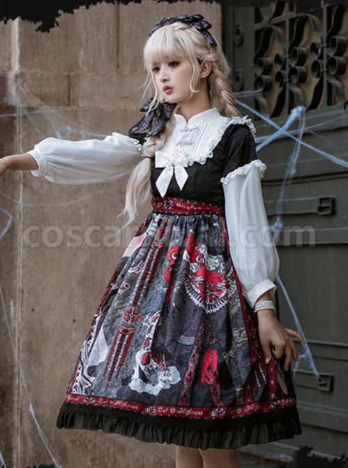 The Witch Image Series Lantern Sleeve OP Darkness Style Loli Halloween Gothic Lolita Long Sleeve Dress coscarnival