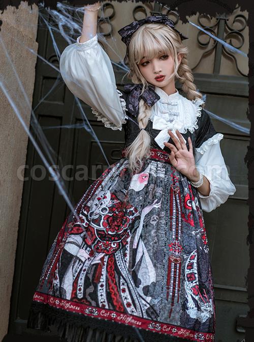 The Witch Image Series Lantern Sleeve OP Darkness Style Loli Halloween Gothic Lolita Long Sleeve Dress coscarnival