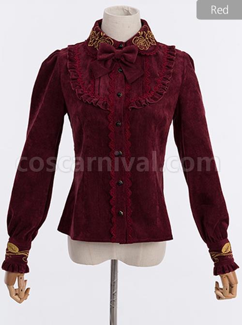 Thicken Corduroy Gothic Lolita Long Sleeve Shirt coscarnival