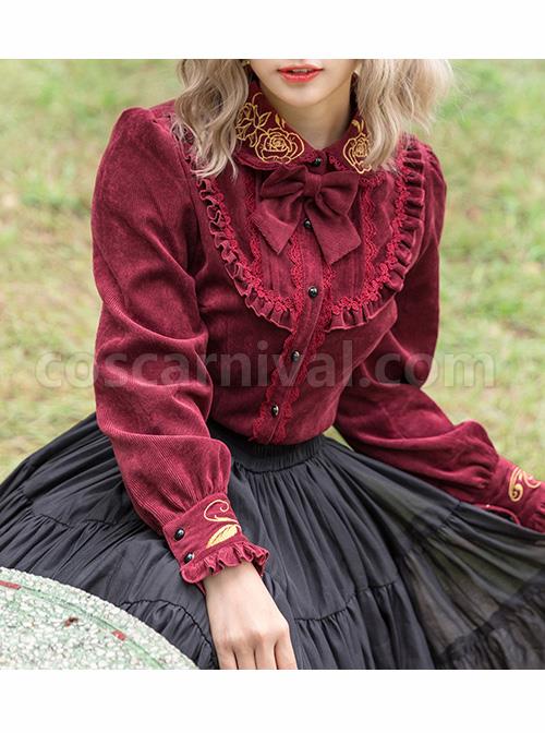 Thicken Corduroy Gothic Lolita Long Sleeve Shirt coscarnival