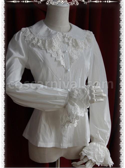 Thickened Chiffon Creamy-white Lace Long Sleeve Lolita Shirt coscarnival