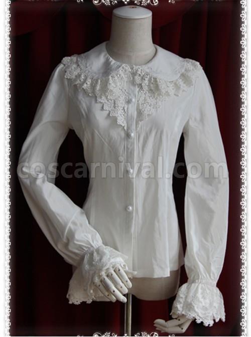 Thickened Chiffon Creamy-white Lace Long Sleeve Lolita Shirt coscarnival