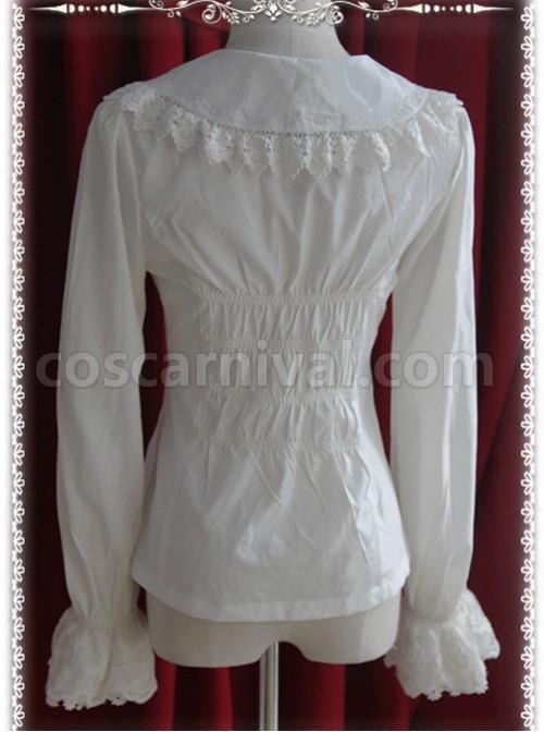 Thickened Chiffon Creamy-white Lace Long Sleeve Lolita Shirt coscarnival
