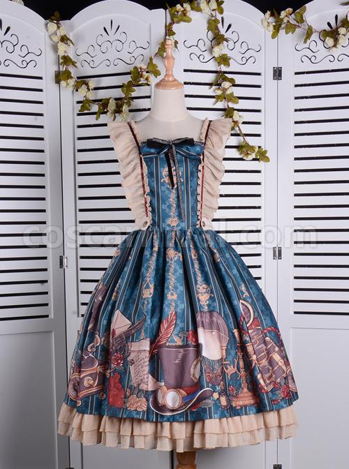Travelers-Series-JSK-Printing-Retro-Classic-Lolita-Ruffle-Sling-Dress-coscarnival-1957