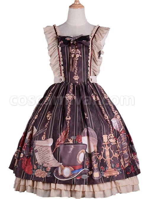 Travelers-Series-JSK-Printing-Retro-Classic-Lolita-Ruffle-Sling-Dress-coscarnival-2004