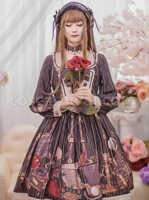 Travelers-Series-OP-Printing-Retro-Classic-Lolita-Long-Sleeve-Dress-coscarnival-4360