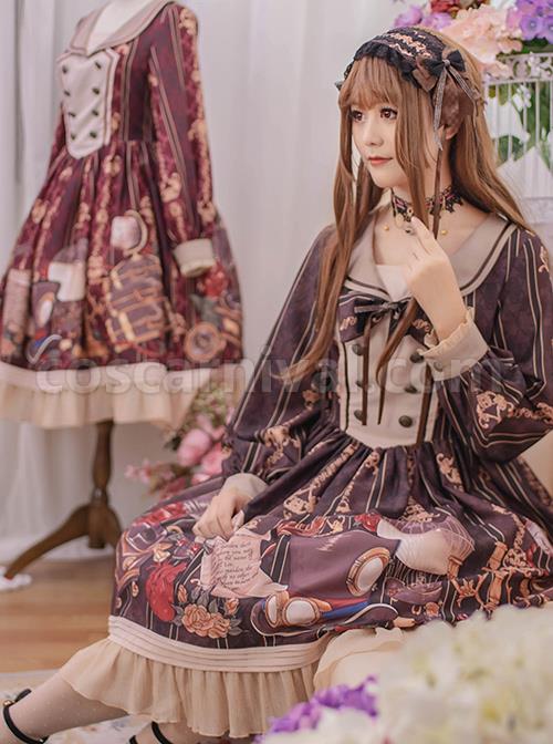 Travelers-Series-OP-Printing-Retro-Classic-Lolita-Long-Sleeve-Dress-coscarnival-4366
