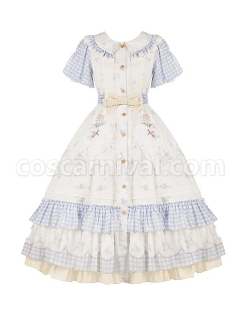 Tulip-Bouquet-Series-Pastoral-Style-Doll-Collar-Lace-Floral-Plaid-Lantern-Sleeve-Classic-Lolita-Short-Sleeved-Dress-coscarnival-1950
