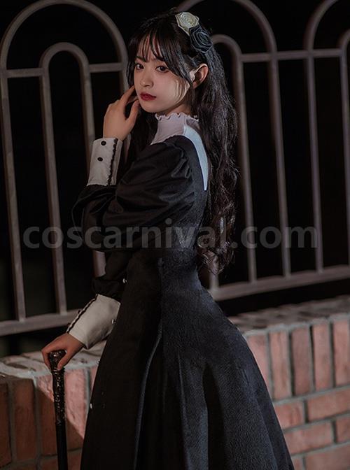Twilight Prayer Series Nun Style False Collar Detachable Early Spring Retro Lantern Sleeve Gothic Lolita Long Sleeve Dress coscarnival