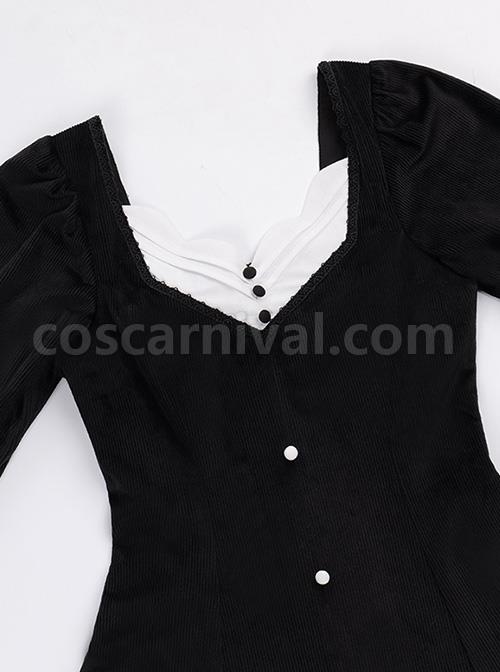 Twilight Prayer Series Nun Style False Collar Detachable Early Spring Retro Lantern Sleeve Gothic Lolita Long Sleeve Dress coscarnival